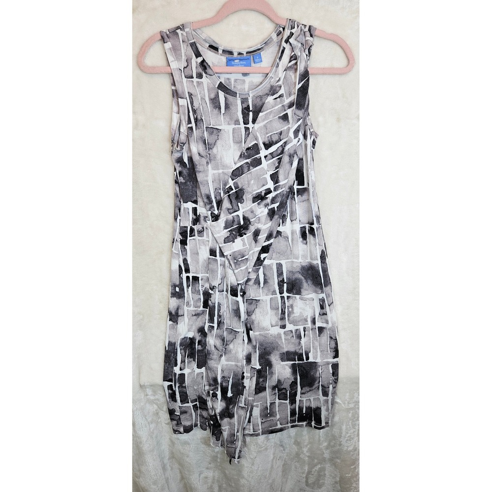 Simply Vera Vera Wang Abstract Grid Draped Sleeveless‎ Rayon Dress Small